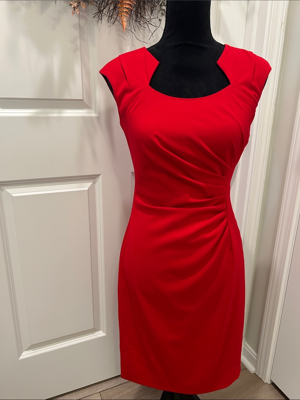 Women's Red Sheath Dress with Square Neckline Size 2P